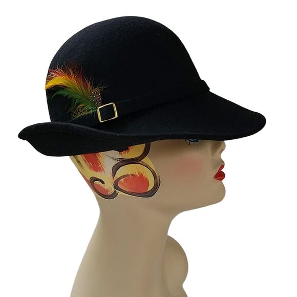 Vintage Lancaster Hat 70s Black Swagger Felt Wool Slopping Brim Fedora Hat main image 8